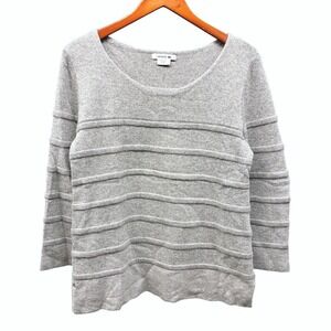 Lacoste Striped Knit Sweater Womens L Gray Cashmere Blend Scoop Neck Pullover